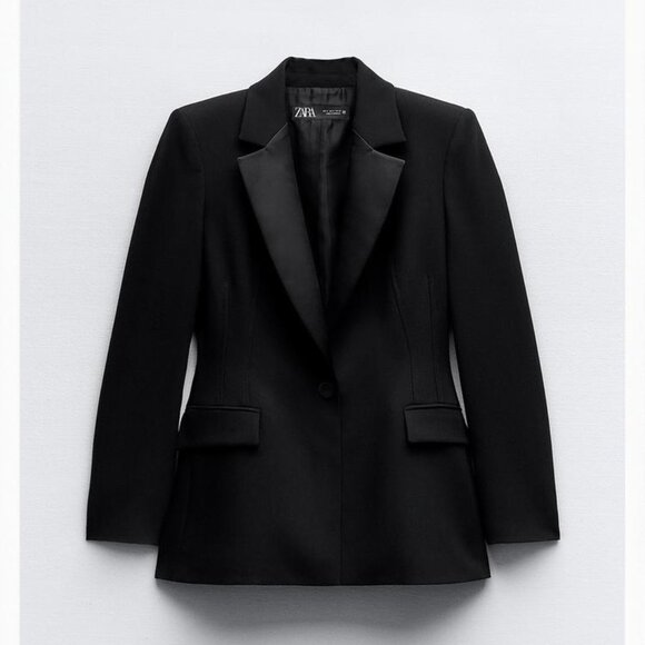 ZARA SATIN COLLAR BLAZER - Picture 7 of 10